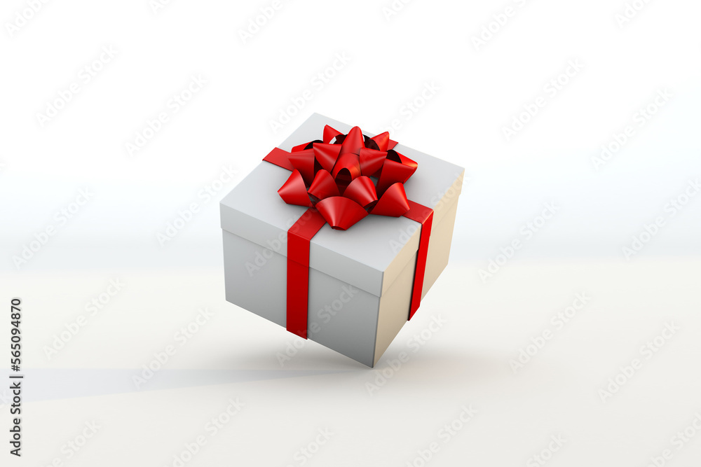 Floating white gift box and red ribbon. 3d render Floating white gift box and red ribbon. 3d render
