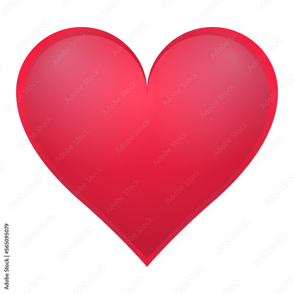 Valentine day red heart in realistic style. Simple volumetric heart icon. Colorful PNG illustration.
