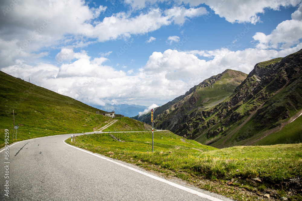High Alpine Road from Bormio to Passo Stelvio in Italy