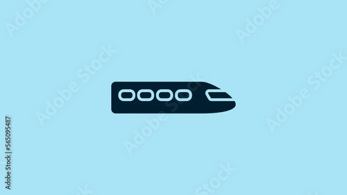 Blue Train icon isolated on blue background. Public transportation symbol. Subway train transport. Metro underground. 4K Video motion graphic animation