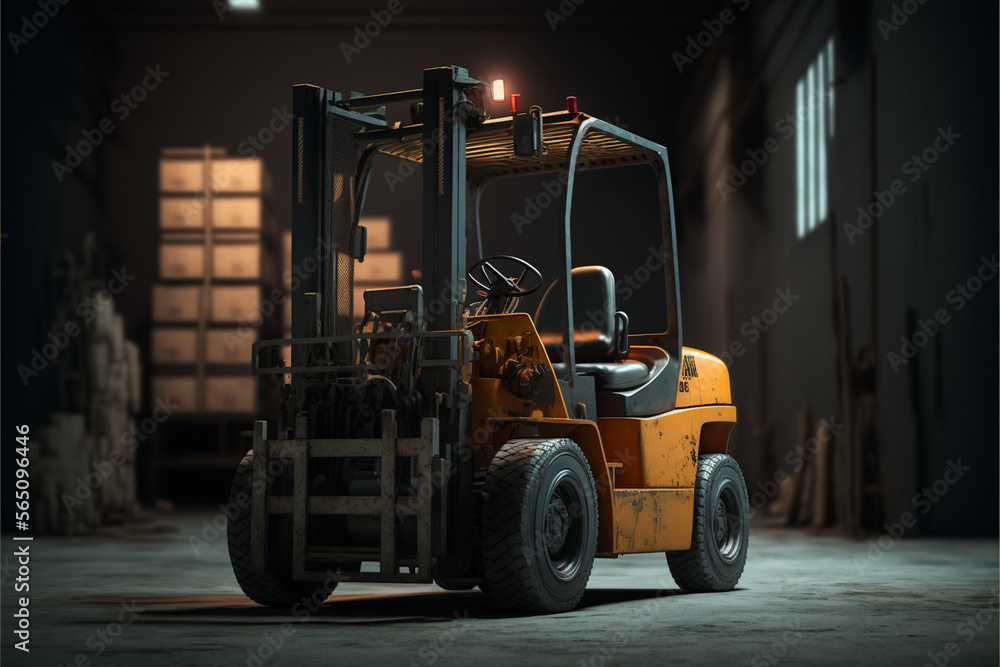 Forklift in warehouse. Generative ai Forklift in warehouse. Generative ai