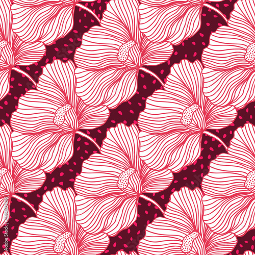 Flower buds seamless pattern ornament. Line style. Floral vintage outline endless background.