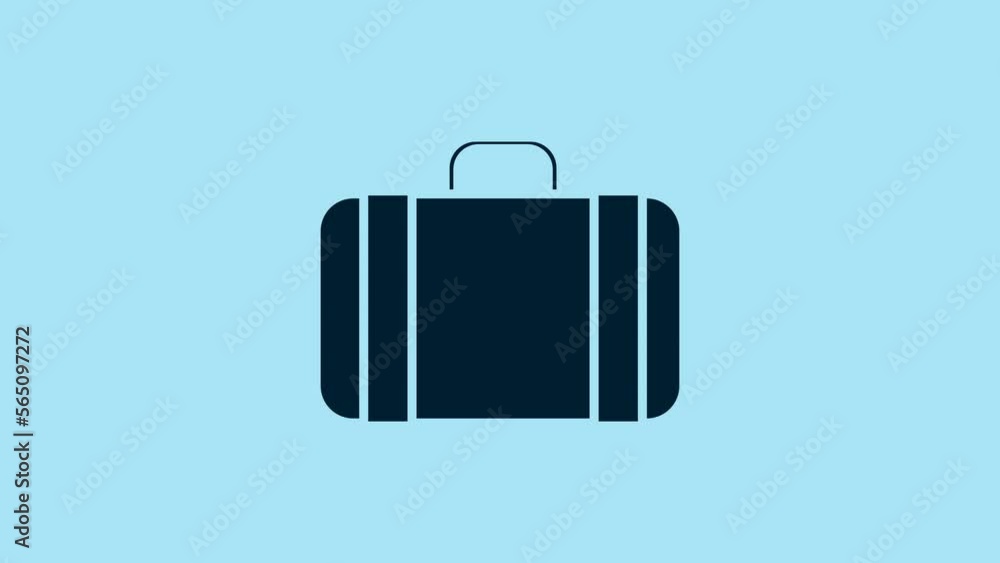 Blue Suitcase for travel icon isolated on blue background. Traveling baggage sign. Travel luggage icon. 4K Video motion graphic animation Blue Suitcase for travel icon isolated on blue background. Traveling baggage sign. Travel luggage icon. 4K Video motion graphic animation