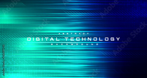 Digital technology banner blue green background concept, cyber technology light effect, abstract tech, innovation future data, internet network, Ai big data, lines dots connection, illustration vector