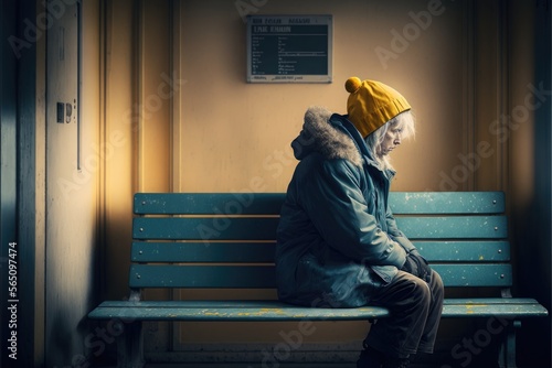 Obraz na płótnie person sitting on the bench alone