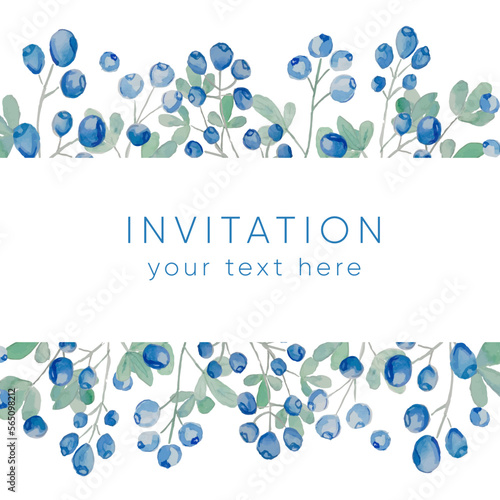 Weding card template with watercolor blueberry