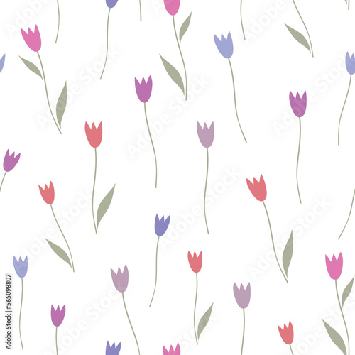 Seamless pattern with tulips. Spring floral texture. Vector illustration on white background. It can be used for wallpapers  wrapping  cards  patterns for clothes and other.