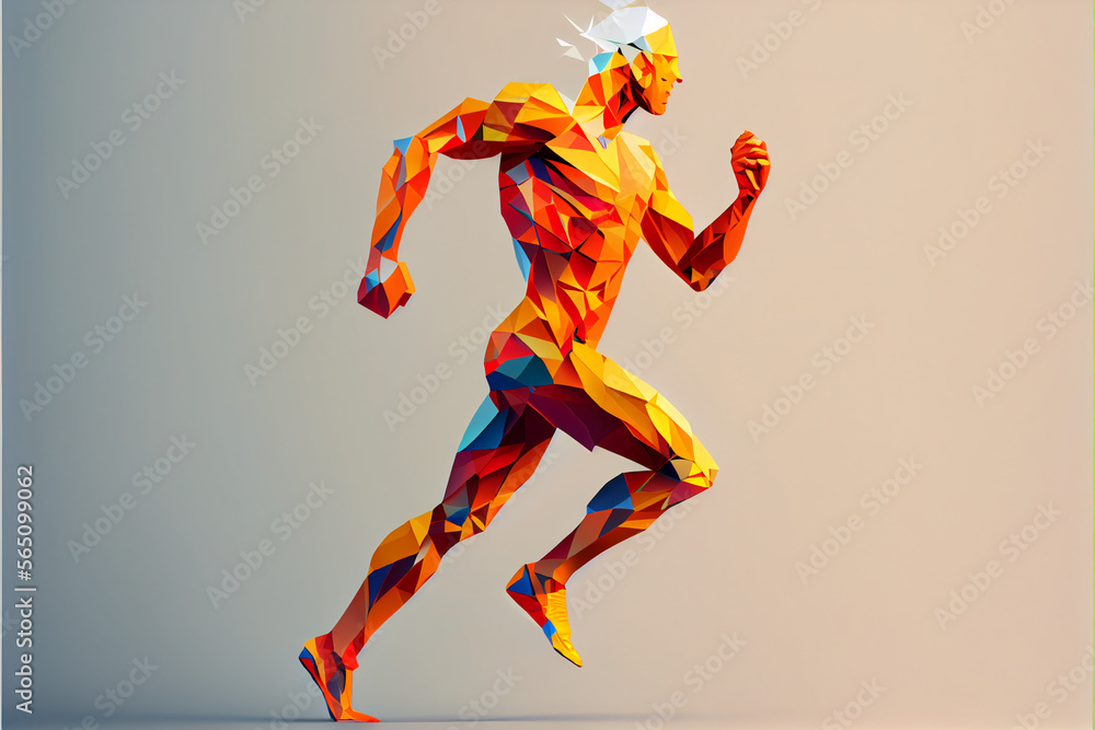 Obraz premium Running man. Polygonal style. Generative ai