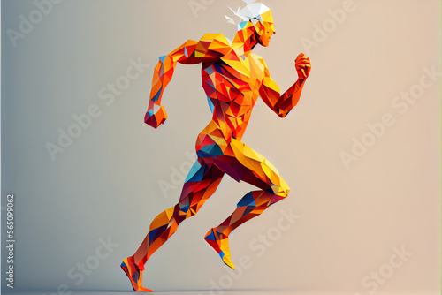 Running man. Polygonal style. Generative ai © LETSROCK