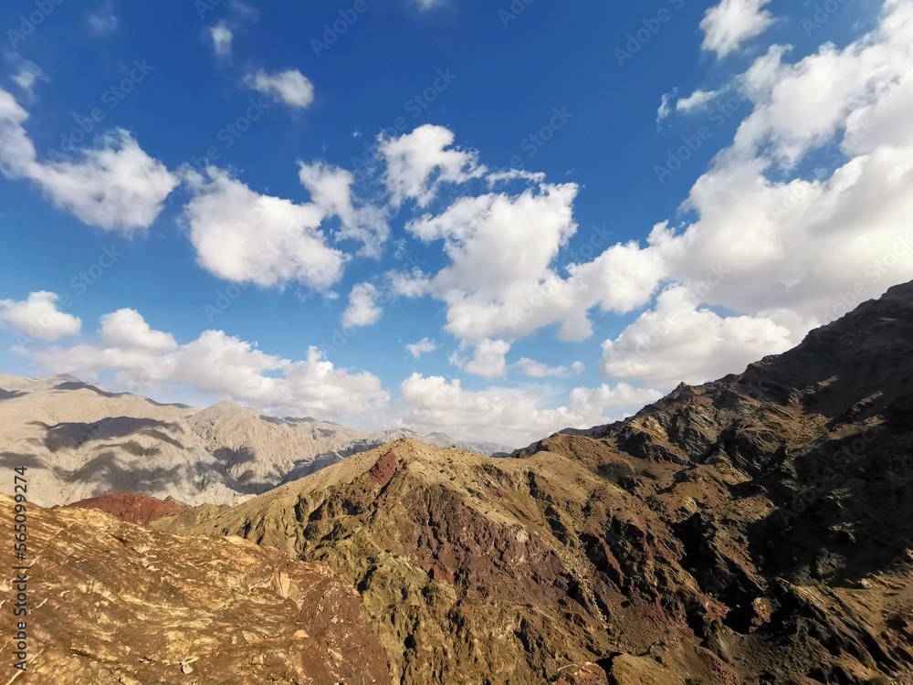 A view of Hajar Mountains in Ras Al Khaima Emirate in the United Arab Emirates