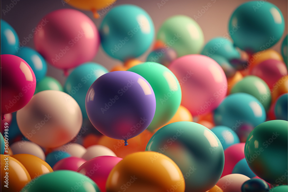 Background with 3D colorful balloons. Party theme. generative AI