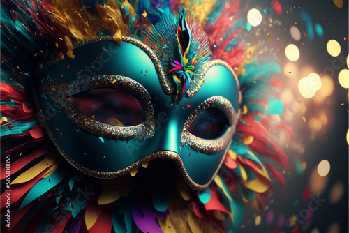 Carnival mask. lights, feathers and ribbons. Realistic. generative AI