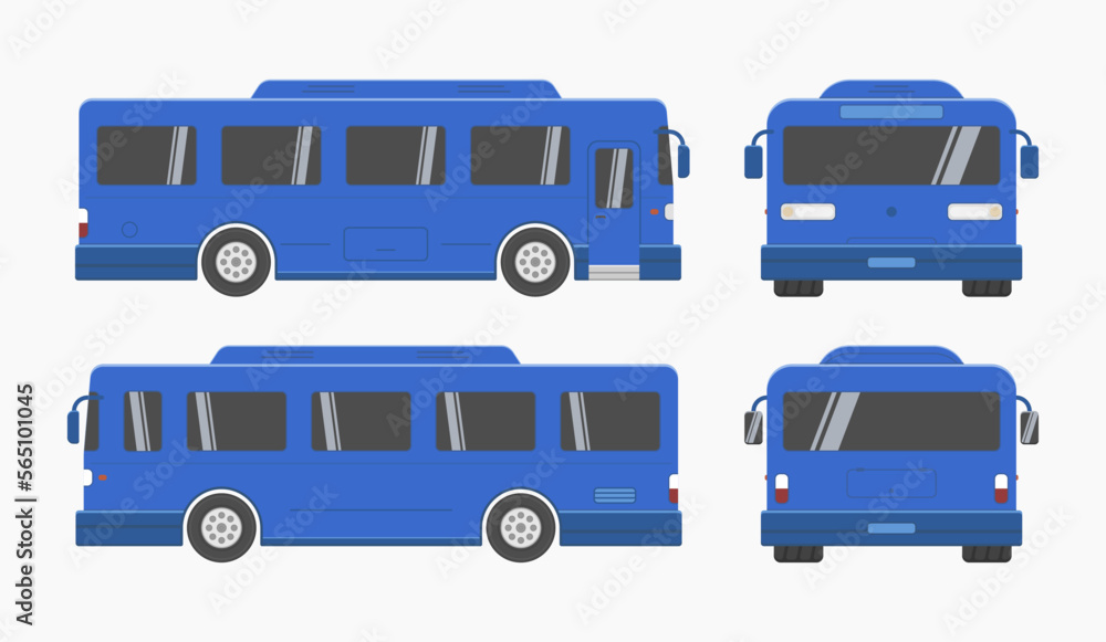 blue city auto bus front side view vector flat illustration