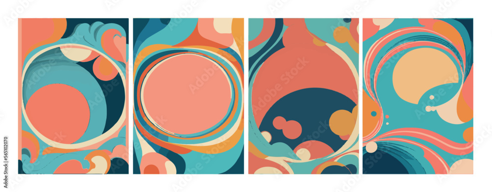 Obraz premium Set of backgrounds psychedelic style, stains, flowers, waves