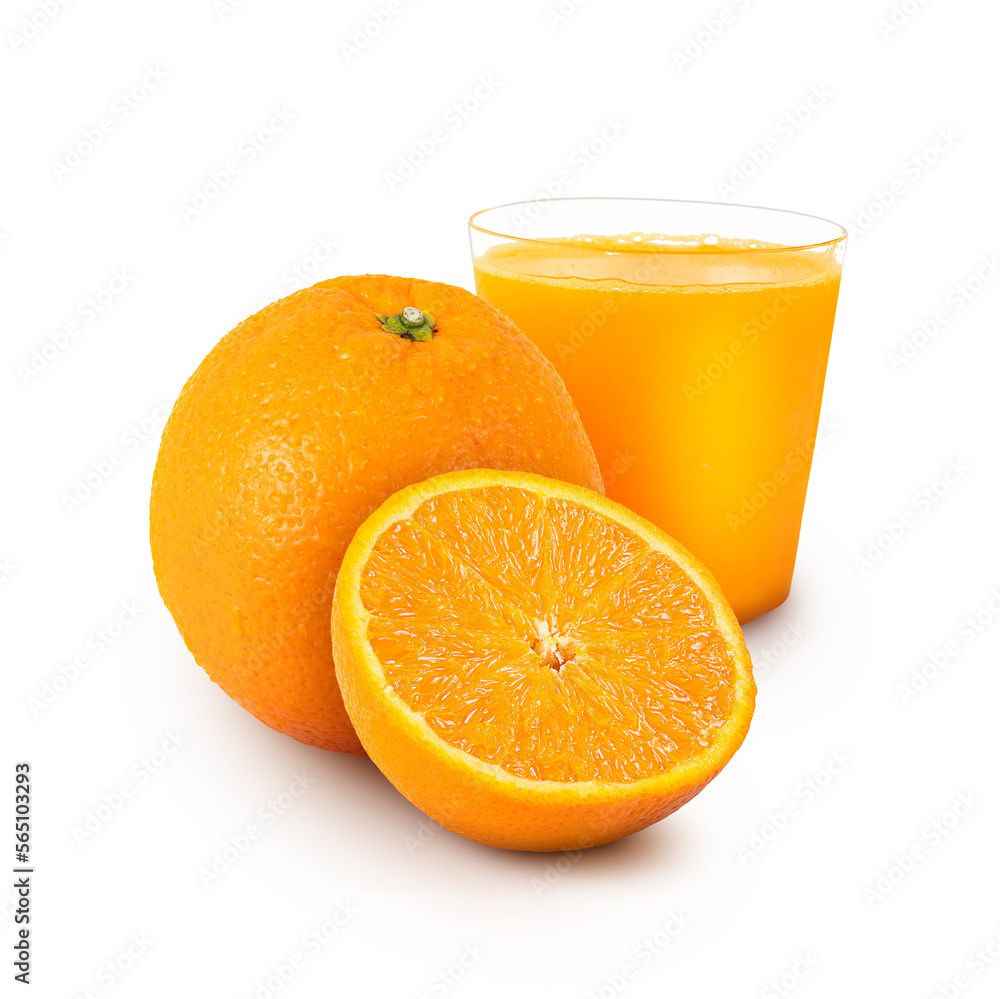 Orange Juice and Fruits Isolated on White Background Orange Juice and Fruits Isolated on White Background