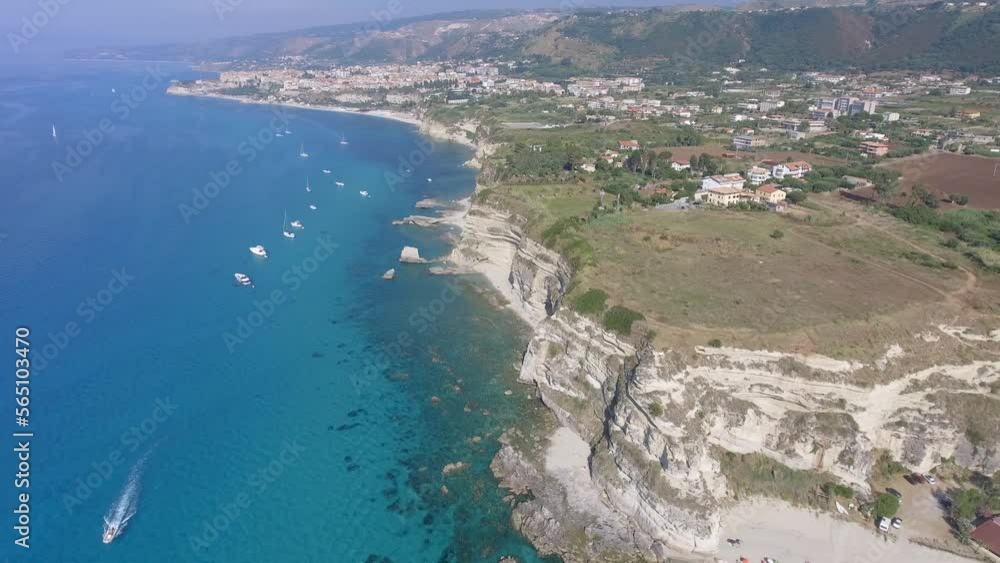 Panoramic aerial shot of Tropea. Coastline in summer, Calabria Panoramic aerial shot of Tropea. Coastline in summer, Calabria