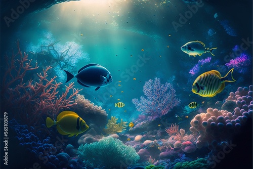 under water ocean background landscape. Generative Ai © Bright Studio