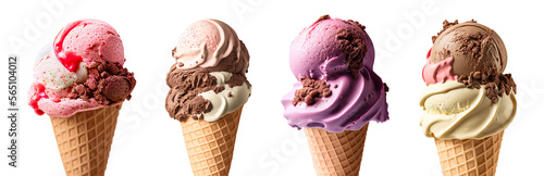 Isolated ice cream cones. Generative AI