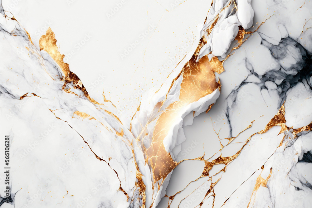 Luxury white and gold marble wallpaper. AI Stock Illustration Adobe Stock