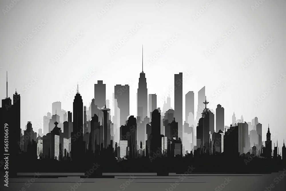 illustration of city skyline in black and white