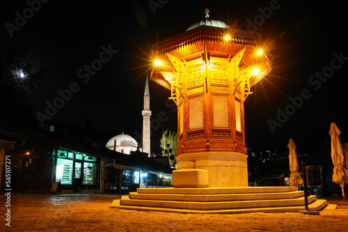 Sarajevo at night - Historic fount and Bascarsija - Sarajevo, Bosnia, and Herzegovina photo