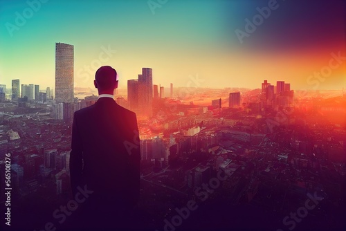 businessman on the background of a futuristic city.