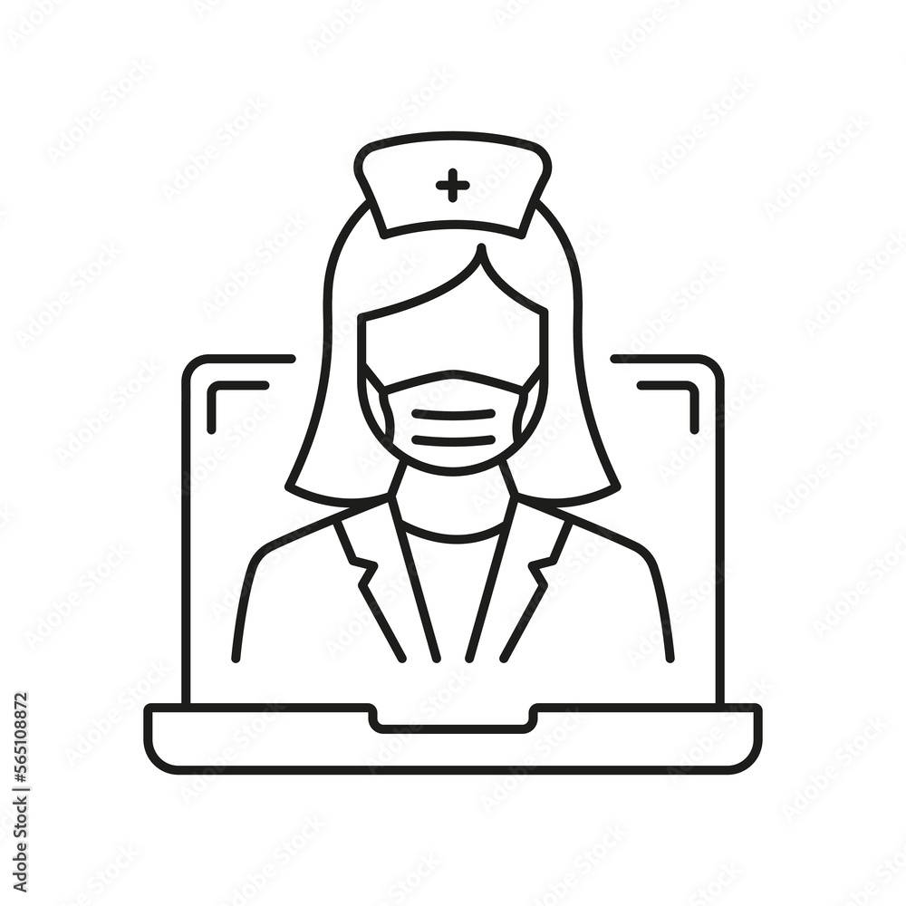 Online Digital Medicine Line Icon. Doctor in Computer Medical Health Care Online Linear Pictogram. Virtual Medicine Service Outline Icon. Telemedicine. Editable Stroke. Isolated Vector Illustration Online Digital Medicine Line Icon. Doctor in Computer Medical Health Care Online Linear Pictogram. Virtual Medicine Service Outline Icon. Telemedicine. Editable Stroke. Isolated Vector Illustration