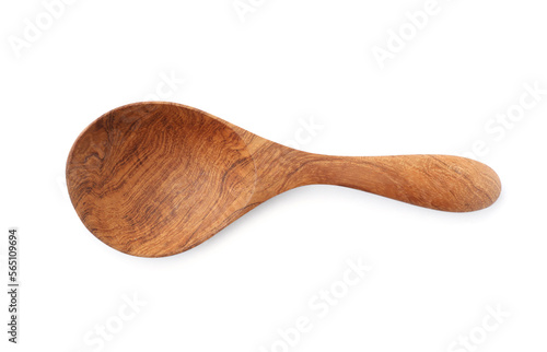 New handmade wooden spoon isolated on white, top view