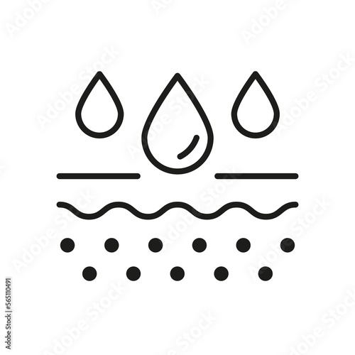 Skin Layer Absorb Water Drop Outline Icon. Moisture Skin Line Icon. Anti Dry Skincare. Moisturizing Face and Body Skin Linear Pictogram. Editable Stroke. Isolated Vector Illustration