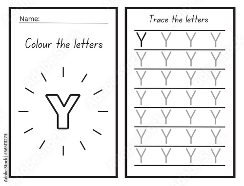 letter Y coloring and tracing practice Worksheet for learning the alphabet Exercises handwriting practice Vector Illustration