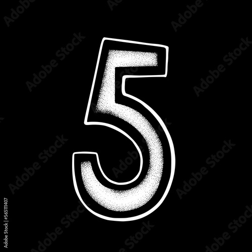 Number five art Illustration hand drawn black and white vector for icon, sticker, logo etc