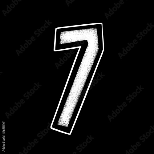 Number seven art Illustration hand drawn black and white vector for icon, sticker, logo etc