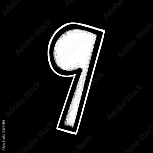 Number nine art Illustration hand drawn black and white vector for icon, sticker, logo etc