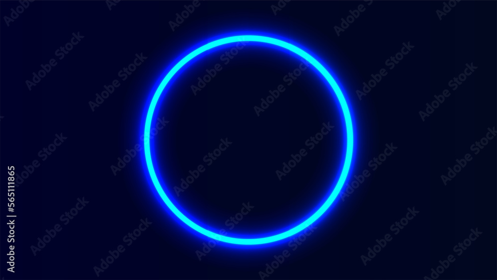 Blue neon circle frame eclipse on blue background with copy space for text Blue neon circle frame eclipse on blue background with copy space for text