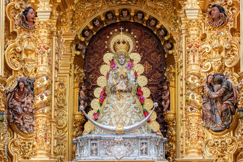 Image of the Virgen del Rocio, inside of the Ermita del Rocío, hermitage in Almonte, in Huelva, Spain