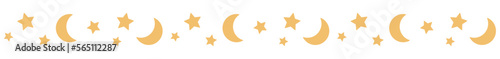 Seamless border garland with moons and stars. Can be used for card, bedclothes, border. Isolated vector and PNG illustration on transparent background.