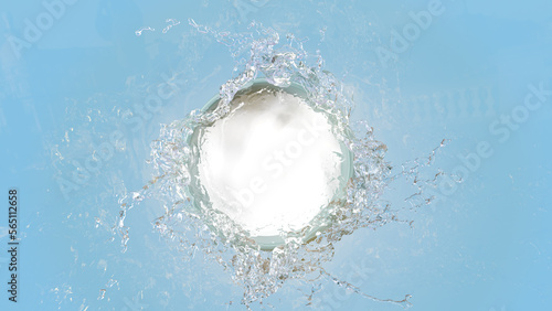 Water splash from white package cream in top camera view with 3d rendering.