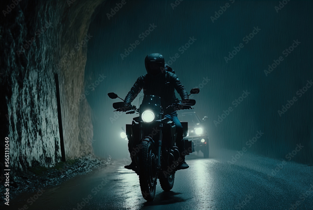 Mysterious motorcycle rider. Made with Generative AI.	

