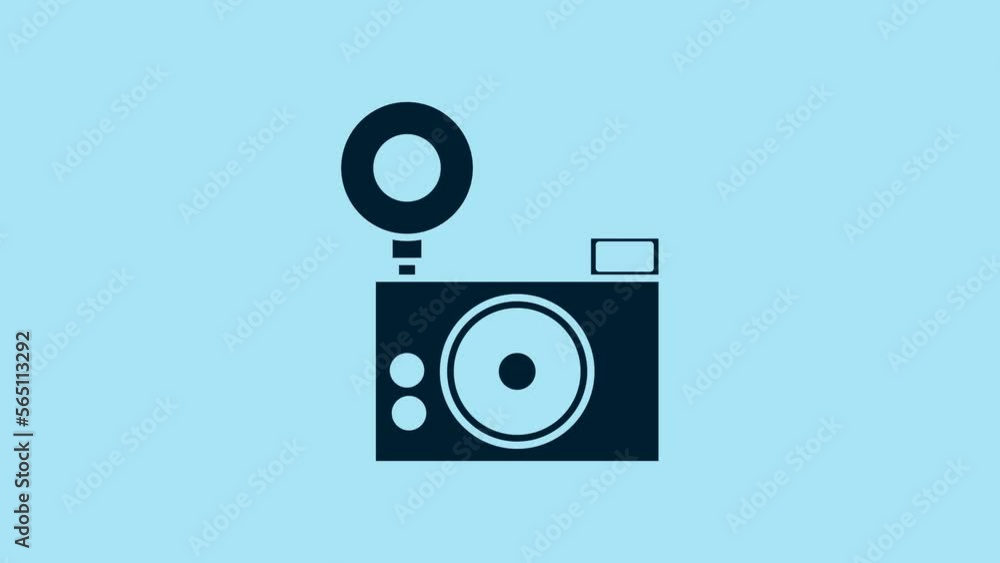 Blue Photo camera icon isolated on blue background. Foto camera icon. 4K Video motion graphic animation Blue Photo camera icon isolated on blue background. Foto camera icon. 4K Video motion graphic animation