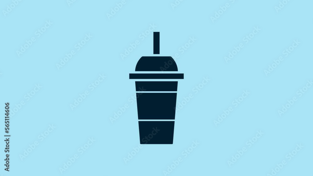 Blue Paper glass with drinking straw and water icon isolated on blue background. Soda drink glass. Fresh cold beverage symbol. 4K Video motion graphic animation Blue Paper glass with drinking straw and water icon isolated on blue background. Soda drink glass. Fresh cold beverage symbol. 4K Video motion graphic animation