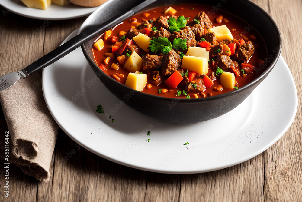Goulash: Hearty and Comforting Hungarian Food Photography - Generative AI Goulash: Hearty and Comforting Hungarian Food Photography - Generative AI