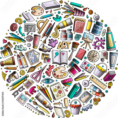 Artist tools cartoon round illustration