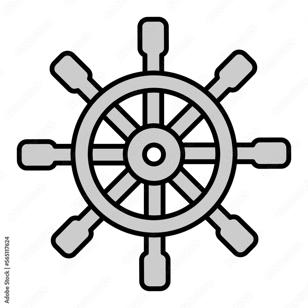 Steering wheel of a ship - icon, illustration on white background, grey style Steering wheel of a ship - icon, illustration on white background, grey style