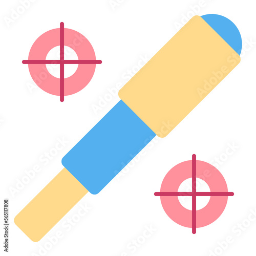 Telescopic optical spyglass and two marks  - icon, illustration on white background, flat color style
