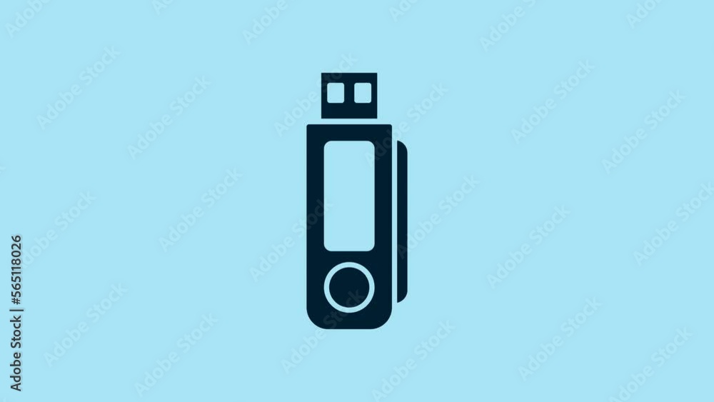 Blue USB flash drive icon isolated on blue background. 4K Video motion graphic animation Blue USB flash drive icon isolated on blue background. 4K Video motion graphic animation