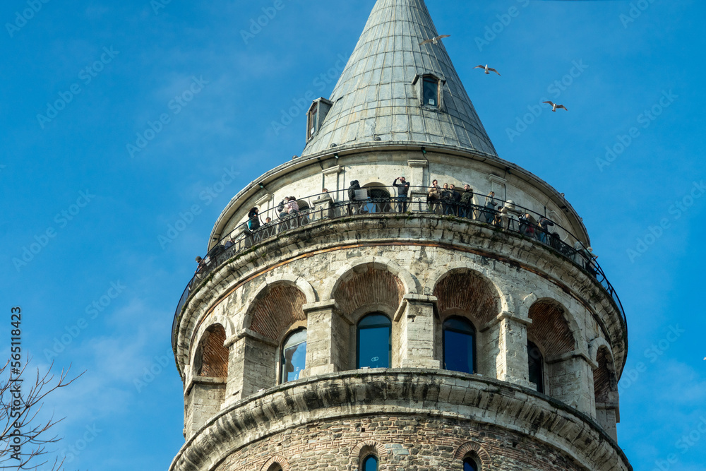 Galata Tower, overlooking Istanbul, Turkey. 