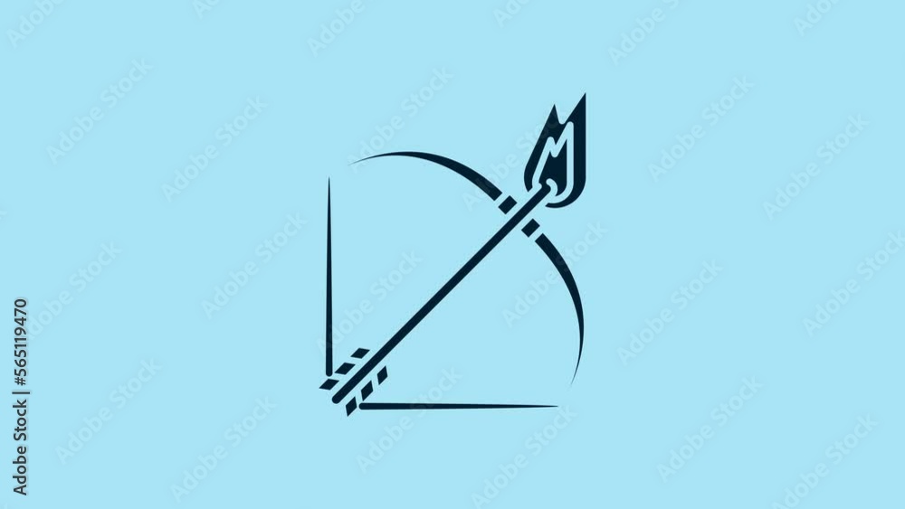 Blue Bow and fire arrow icon isolated on blue background. 4K Video motion graphic animation Blue Bow and fire arrow icon isolated on blue background. 4K Video motion graphic animation