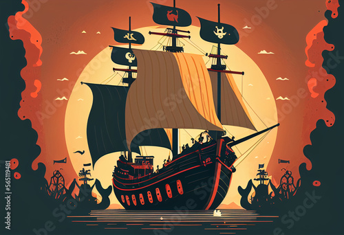 Obraz na płótnie Classic pirate ship with a cool skull