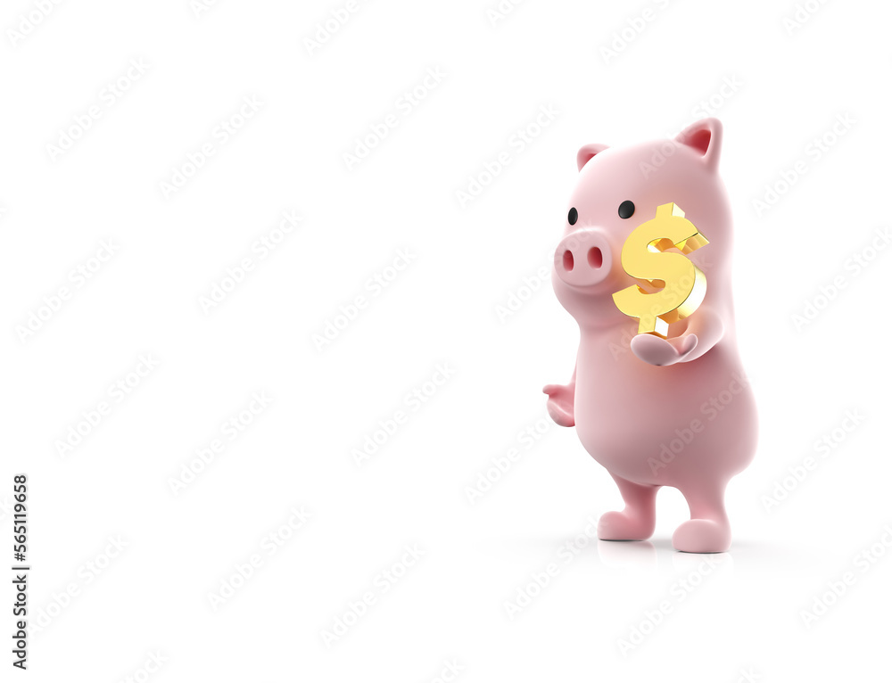 3D Pig Character with Dollar Symbol Isolated on White Background 3D Pig Character with Dollar Symbol Isolated on White Background
