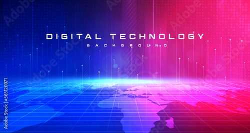 Digital technology speed connect blue pink background, cyber information, abstract metaverse communication, innovation future meta tech, internet network connection, Ai big data, illustration 3d